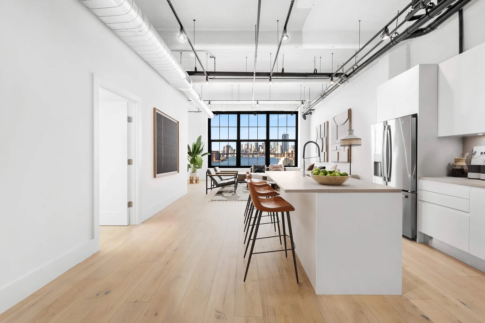 Kitchen island with skyline view