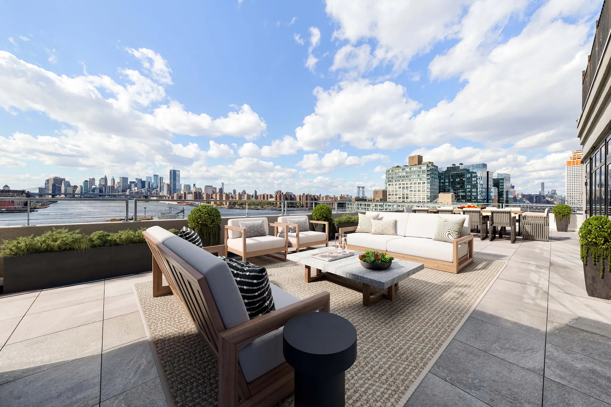 Rooftop terrace lounge with skyline view